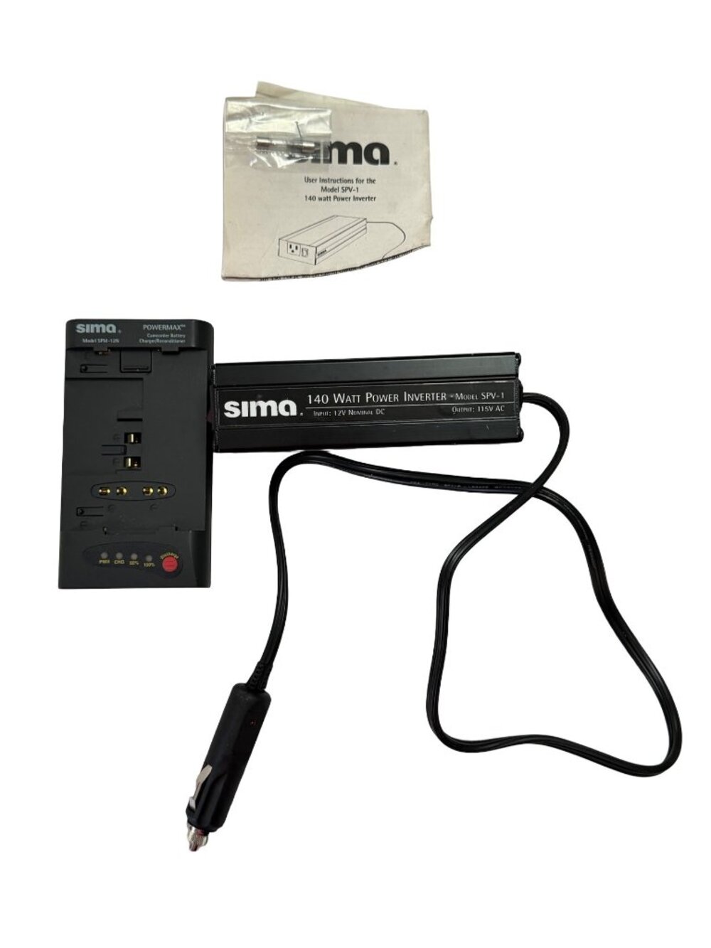 Sima SPV-1 140 Watt Car Power Inverter SPM-12N Camcorder Battery Charger Lot Unt